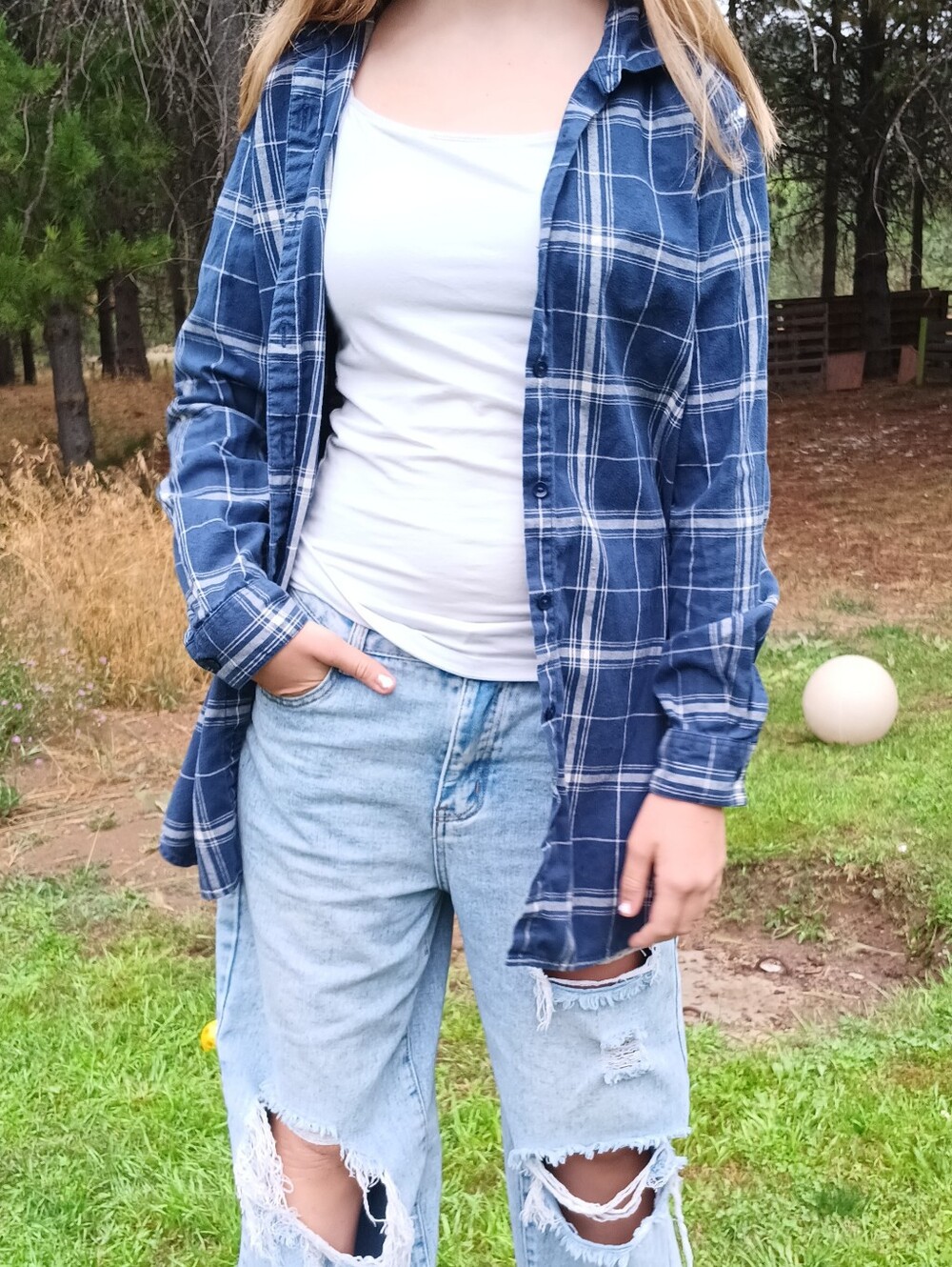 Garnet Hill Navy Plaid Open-Front Shirt Jacket
